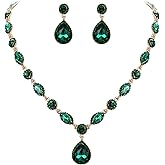 EleQueen Women's Wedding Bridal Jewelry Set for Brides Bridesmaids, Crystal Teardrop Necklace Dangle Earrings Jewellery for Party Prom