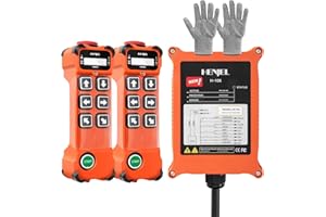 SLOHEXTTED 6 Channel 110V 220V 380V Industrial Wireless Crane Radio Remote Control for Electric Chain Hoist Overhead Bridge Travelling Crane Truck 2 Transmitters and 110-460V Receiver w/E-Stop Push Button