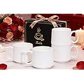 Bulete Coffee Mugs Gift Set of 4, Large 19 oz Stackable Ceramic Coffee Mug, Coffee Cups with Large Handle for Latte, Cappuccino, Milk, Dishwasher & Microwave Safe, Ideal Gift for Men, Women - White