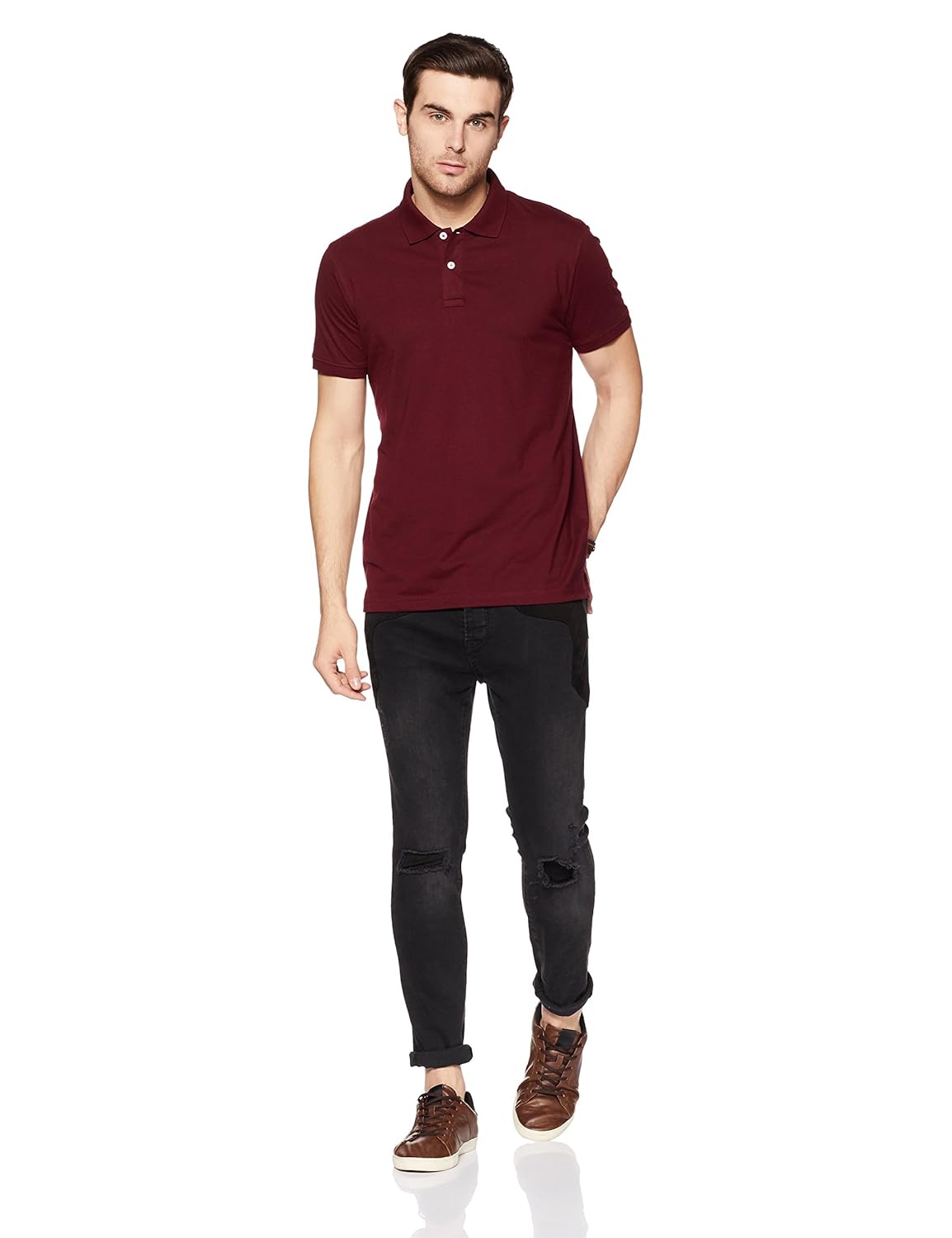 get in men's solid regular fit polo