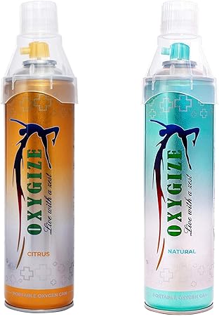 Oxygize Portable 20 Liter Canister, Pure Oxygen Supplement Can Quick Recovery for Exercise, Increases Endurance, boosting immune system Can, (Natural+Citrus)