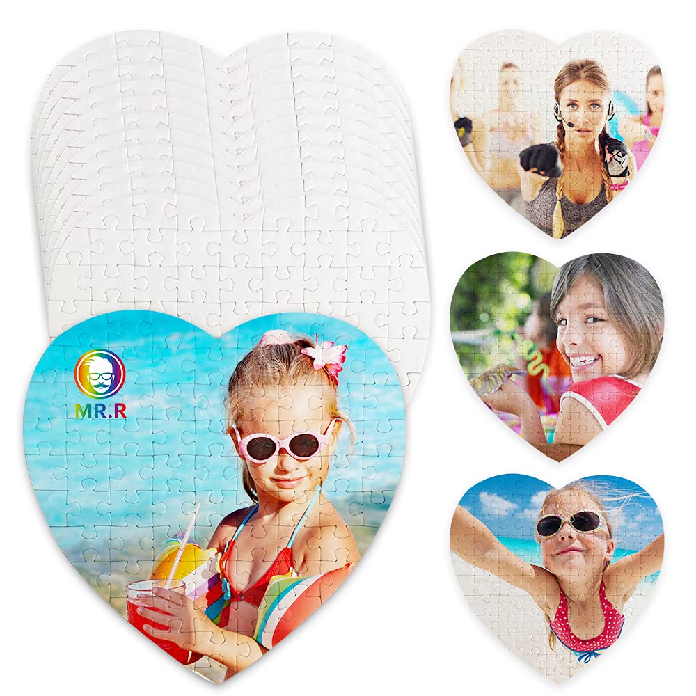 MR.R Sublimation White Puzzle Heart Shape for Sublimation Heat Transfer Printing 20 x 20 cm 83 Pieces (12 PSC)
