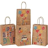 piqiya 24pcs Birthday Gift Bags with Handle Happy Birthday Favor Party Bag Colorful Paper Goodie Bags Balloon Cake Print Gift Wrap Party Supplies