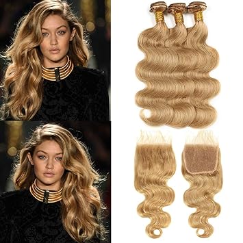 Amazoncom Newness Cabello Humano Ondulado De Miel Rubio