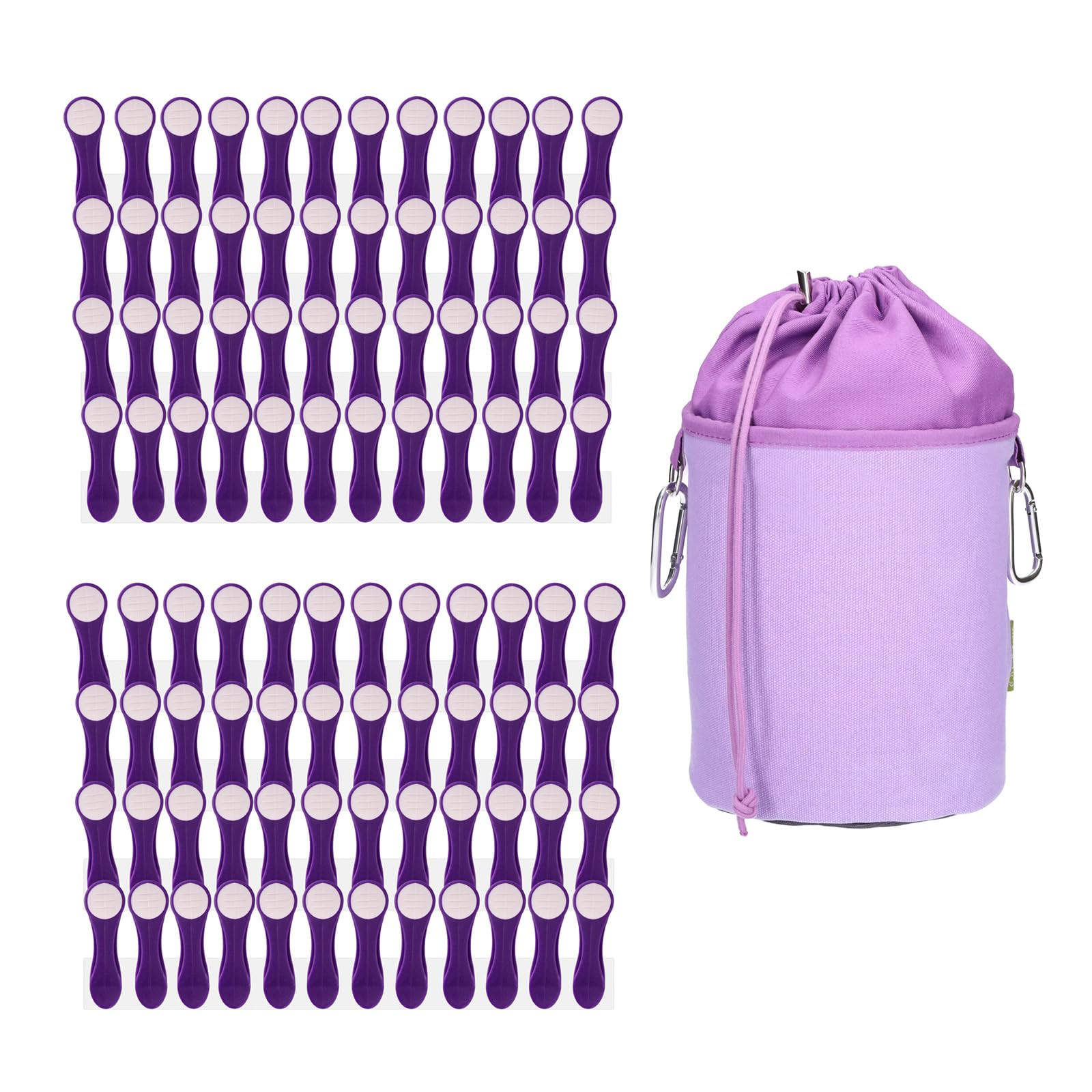 trendfinding 96 Clothes Pegs Laundry Clips with Stainless Steel Compression Springs and Soft Touch Lilac White 1 Canvas Clothes Peg Bag Purple Grey