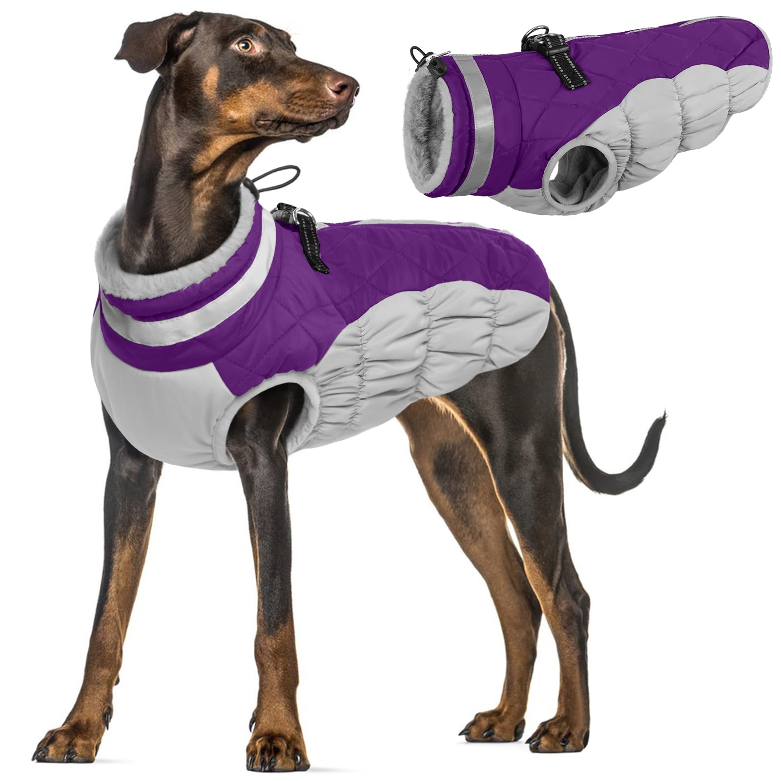 Dog Coats Waterproof with Harness Hole, Winter Jacket Warm Fleece Jumper Dog Winter Sweater Coat Comfortable for Early Mornings & Rainy Days(Purple, XL) — image 1