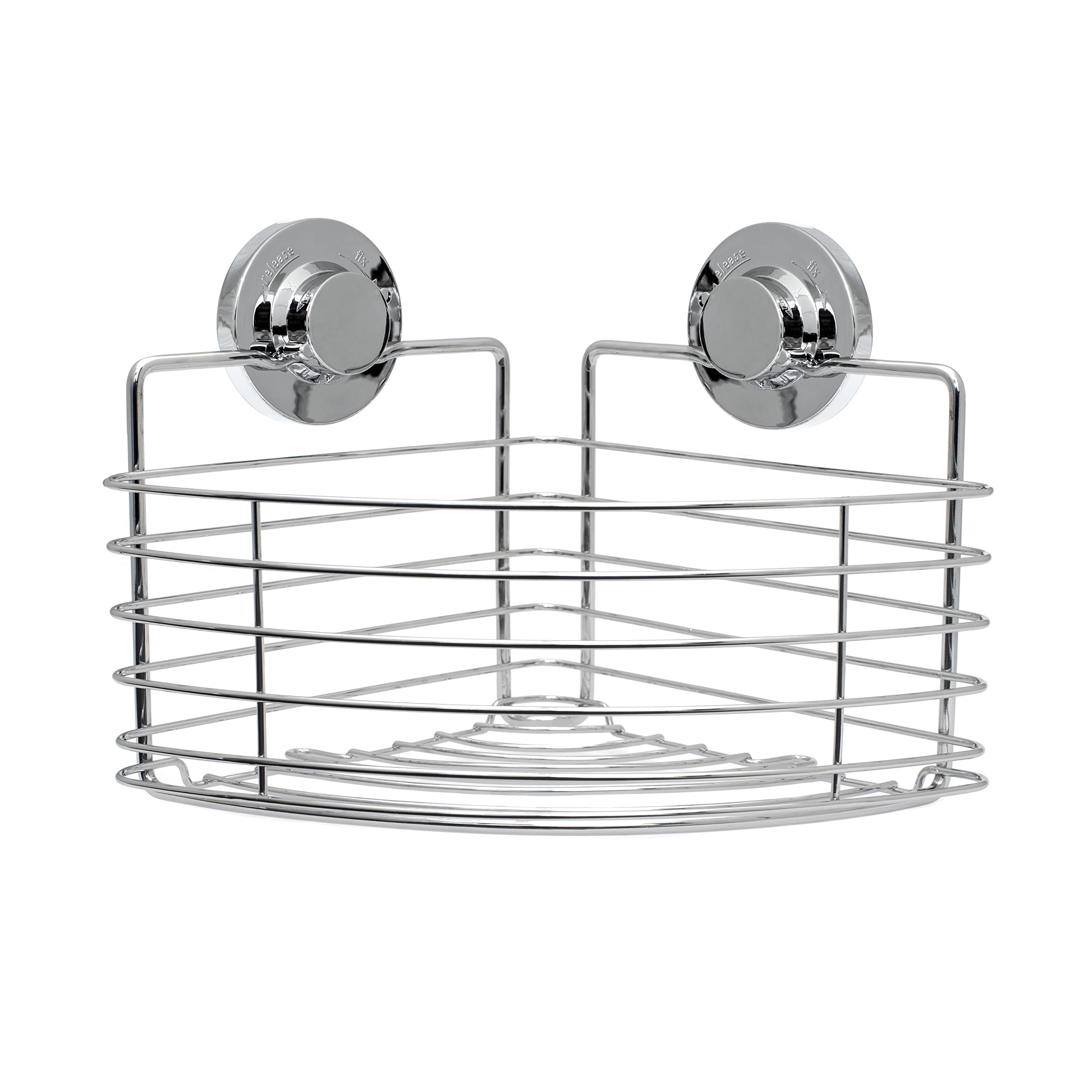 BlissHome Lock 'n Roll Suction Cup Corner Basket: No-Drill, Rust-Resistant Chrome & ABS, 5kg Capacity, Perfect for Shower Essentials, Easy Install Wall Mounted Bathroom Organiser