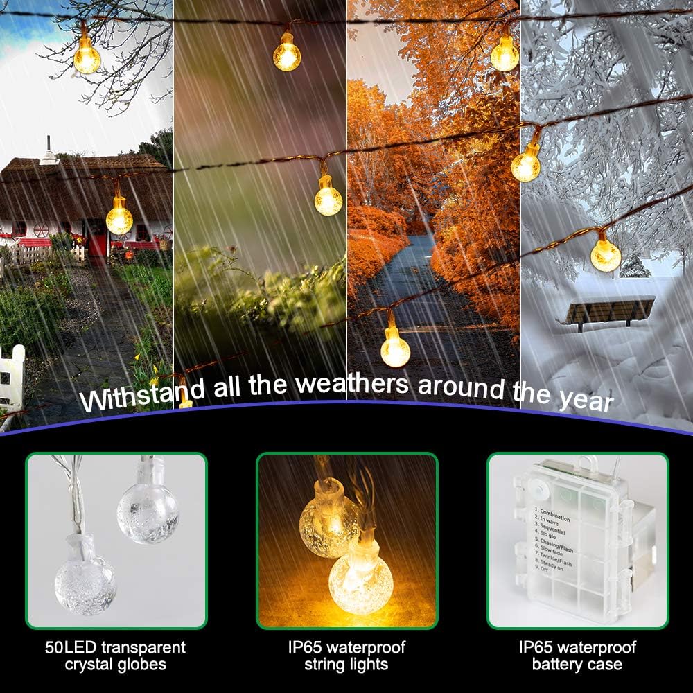 Globe String Lights Fairy Lights Battery Operated 16.4ft 50LED String Lights with Remote Waterproof Indoor Outdoor Hanging Lights Decorative Christmas Lights for Home Party Patio Garden Wedding Metaku - Image 5