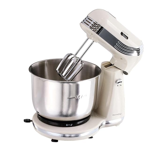 Retro Küchenmaschine mit Edelstahl-Rührschüssel 3 Liter (Knetmaschine, Rührmaschine, 2500 Watt, 6 Geschwindigkeitsstufen, Sch