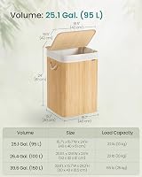 SONGMICS 95 L Laundry Basket with Lid Bamboo Foldable Removable Liner Bag view 5