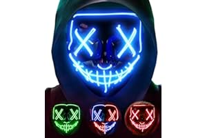 AnanBros Halloween Mask, Scary Led Costume Mask, Masquerade Cosplay Light Up Face Mask for Men Women Kids, No UV Damage, Clown Mask for Adults Blue