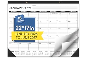 Desk Calendar 2026,January 2026 to June 2027,Desk calendar 2026-2027 Large 22x17, Calendar 2026 with PVC Cover,Round Holes& N