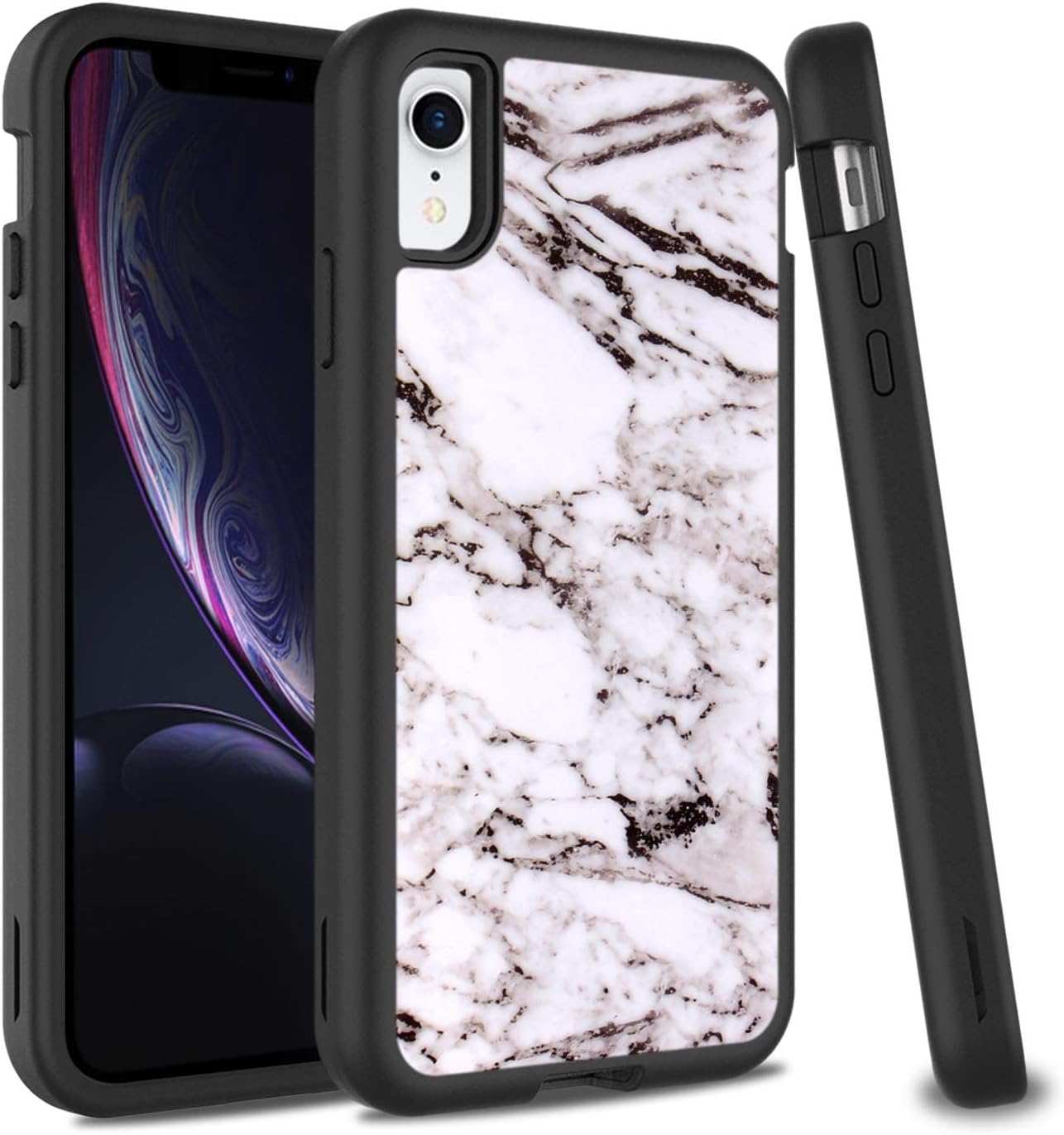 USHAWN Compatible iPhone XR Case, 3 in 1 Hybrid Heavy Duty Full Body Protection Anti-Scratch Shockproof Bumper Rugged Case Cover Compatible with iPhone XR (White)