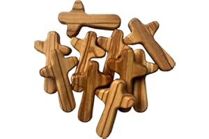 Kintyno 10 Pieces Small Olive Wood Crosses, Holding Crosses, 2.56in Portable Prayer Crosses with Certificate and Pocket