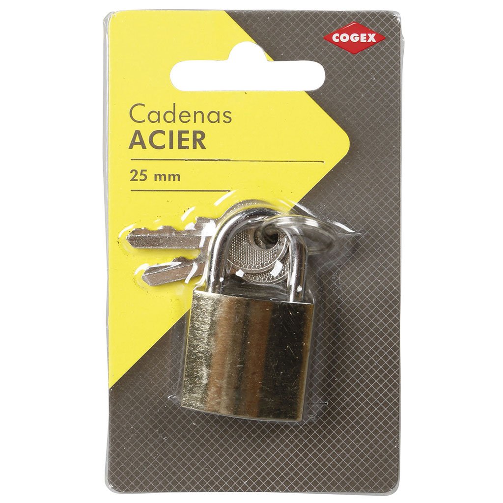 Cogex 80007 Padlock 25 mm with 2 Steel Keys Gold Finish 3.9 mm Diameter, Golden