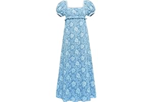 Vibsion Regency Dresses for Women Puff Sleeve Empire Waist Victorian Retro Dress