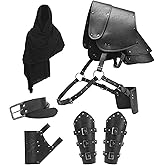 Berenlu Mens Renaissance Costume Set Medieval Belt Shoulder Armor Faux Leather Bracers Shawl Viking LARP Cosplay Accessories