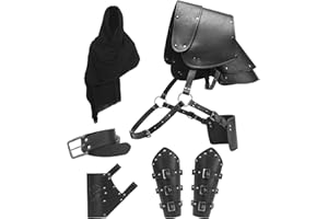 Berenlu Mens Renaissance Costume Set Medieval Belt Shoulder Armor Faux Leather Bracers Shawl Viking LARP Cosplay Accessories