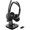 Wireless Headset, V5.2 Bluetooth Headset with Noise Canceling Microphone, Computer Headset with Volume Control Knob, Charging Display Base, USB Dongle & Mute Button, Compatible with Cell Phones/PC
