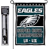 WinCraft Philadelphia Eagles 2 Times 2X Super Bowl Champions Garden Flag and Pole Stand Holder