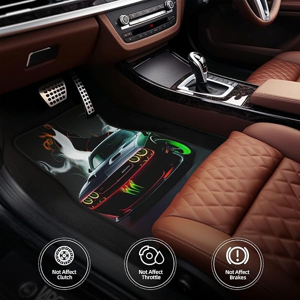 ARTISTIC FABRIC CAR FLOOR MATS-NON-SLIP RUBBER BACKING, FRONT (26.8X17.3IN) & REAR (13X17.3IN) SET-WATER ABSORBING, DURABLE AUTOMOTIVE FLOOR LINERS WITH STYLISH PATTERNS, CYBERPUNK