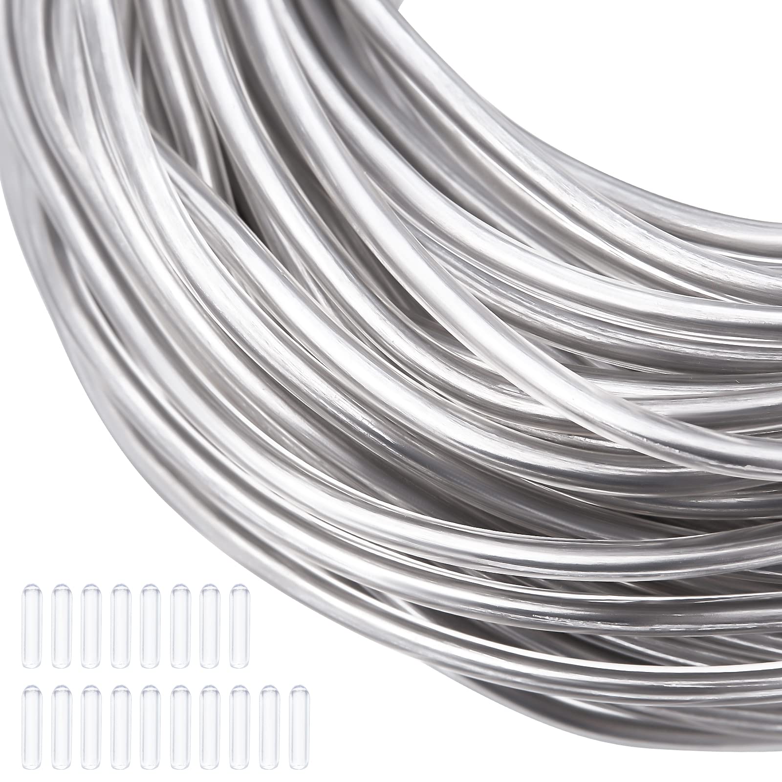 BENECREAT 2.5mm Plastic Covered Aluminum Wire with 20 Caps, 25m Silver DIY Jewelry Making Wire for Hair Bows, Shaping Brim Hat and Other Crafts Project
