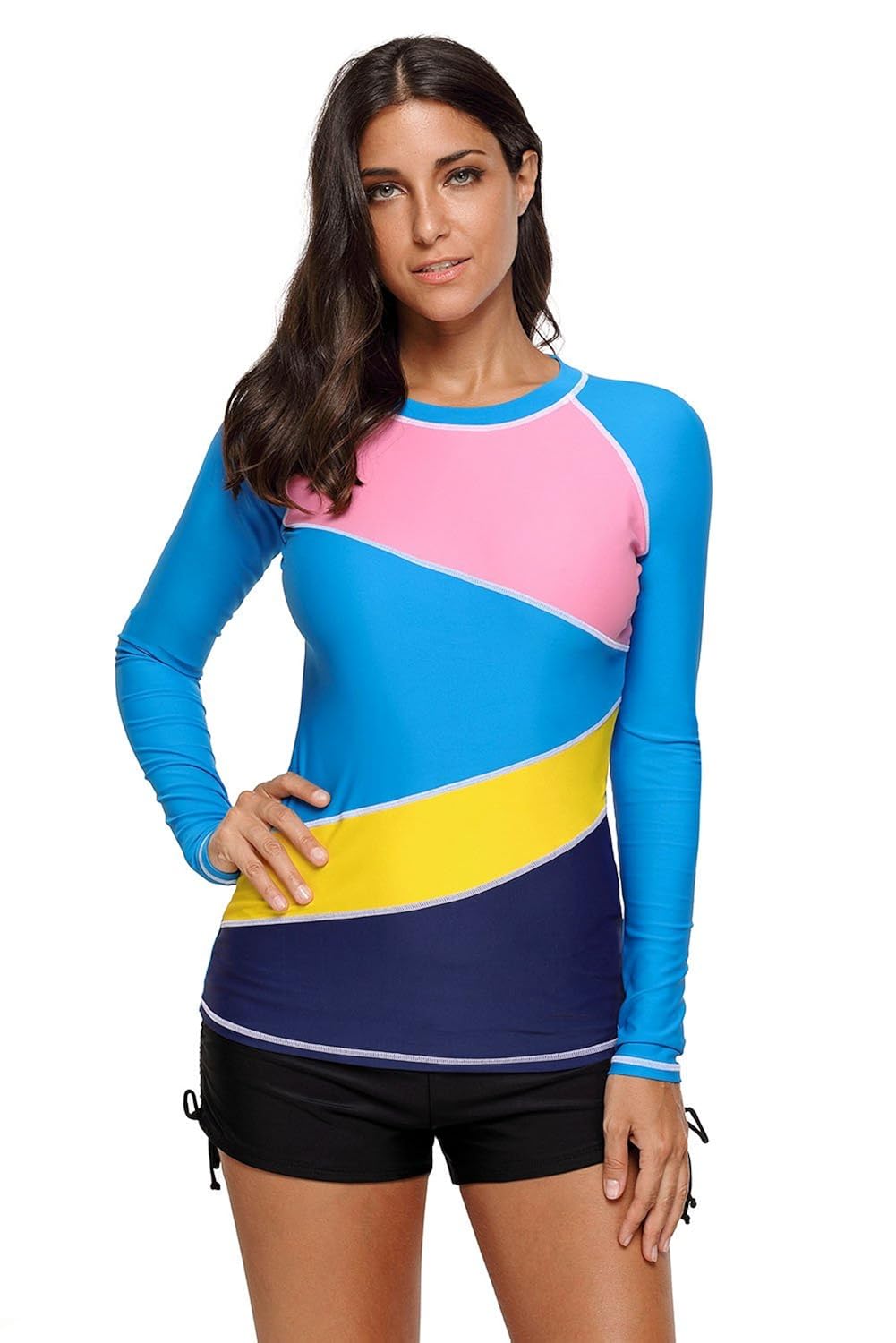 boldgal women's bathing swim full-sleeved rashguard beach top (blue)