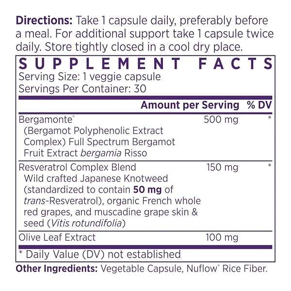 NAOMI ITALIAN CITRUS BERGAMOT 500MG + RESVERATROL, AWARD-WINNING CARDIOLOGIST DVLPD, SUPPORTS NORMAL CHOLESTEROL & HEALTHY CELLULAR FUNCTION, 7 KEY POLYPHENOLS, RESVERATROL & OLIVE LEAF, 30-DAY SUPPLY