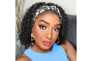 AISI QUEENS Human Hair Headband Wigs for Black Women - Curly, Glueless, Easy Wear - 10 Inch, Medium Cap Size (21.5 Inch)