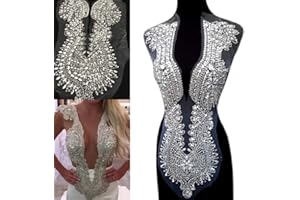 SUCCI SHAN New Handmade Rhinestones Sequins Applique mesh Beaded Crystals Trim Patches for Accessory Wedding Gown Decoration 15x25Inch (Silver)