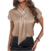 Floerns Women's Tie Neck Metallic Blouse Dolman Cap Sleeve Office Work Dressy Tops