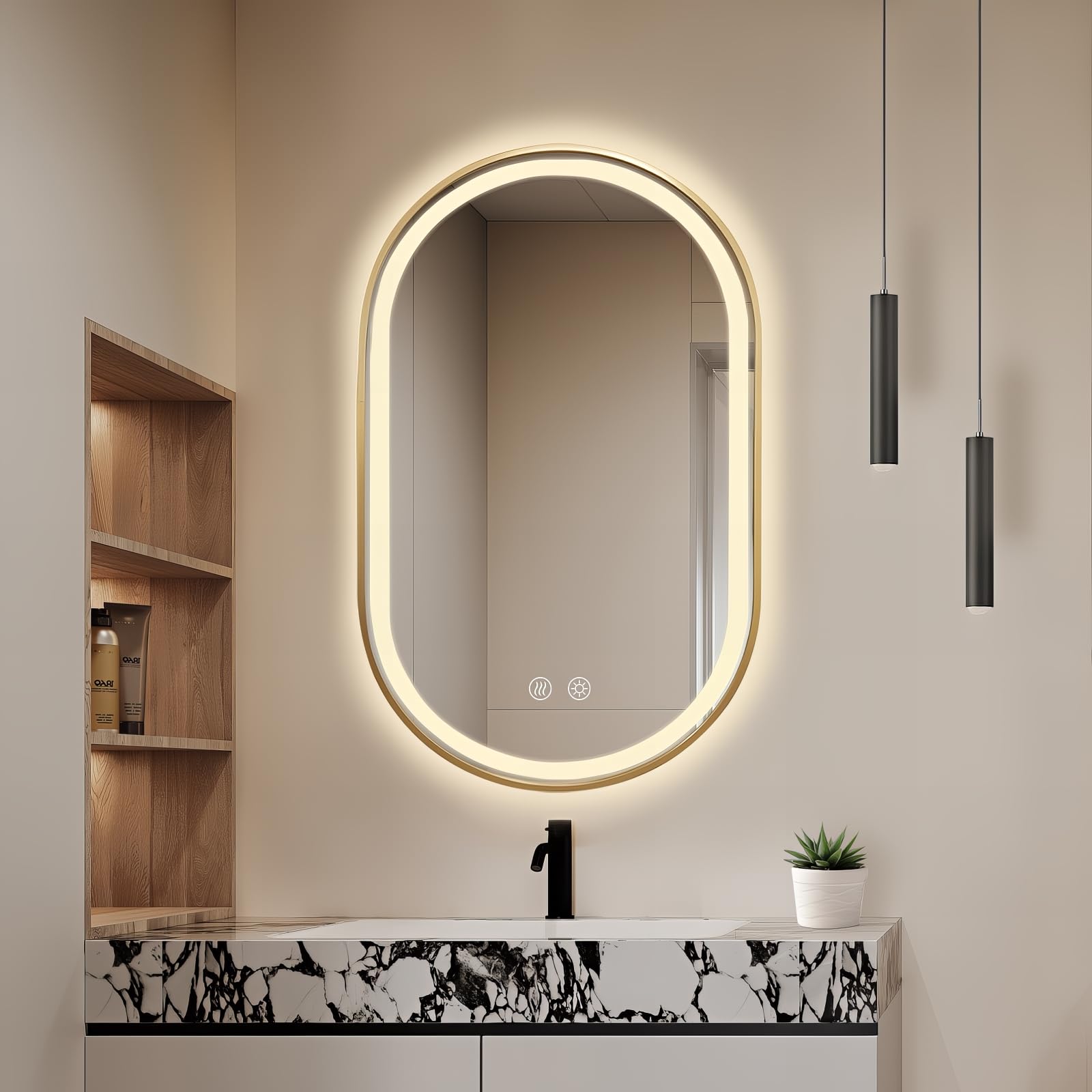 Photo 1 of Niccy Oval LED Mirror for Bathroom, 32x20 Front Lit + Backlit Vanity Mirrors with Light Anti-Fog, Shatter-Proof, Makeup Mirror with Gold Frame (Horizontal/Vertical)