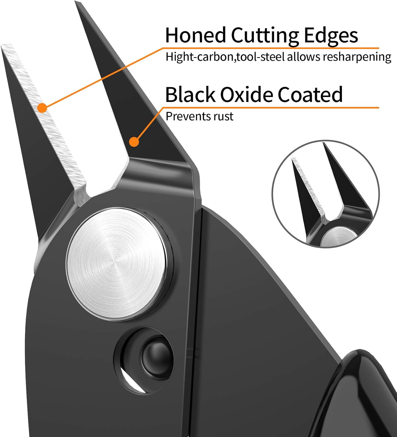 BOENFU Flush Cutter, Side Cutting Pliers, Internal Wire Spring, Zip Tie Cutter 5 Inches, Black - 2 Pack - - 