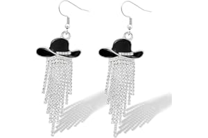 RechicGu Western Cowgirl Enamel Hat Sparkly Rhinestone Tassel Dangle Earrings Prom Country Concerts Rodeo Cowboy Outfits Jewelry Gift for Women