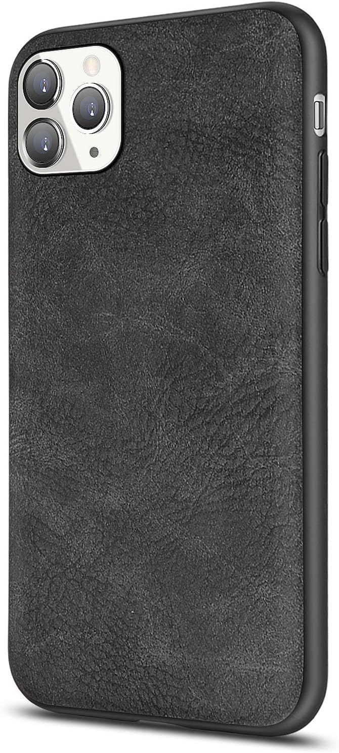 for iPhone 11 Pro Case, Slim PU Leather Vintage Shockproof Phone Case Cover Lightweight Premium Soft TPU Bumper Hard PC Hybrid Protective Case for iPhone 11 Pro 5.8 Inch 2019 Black 58PROGD01