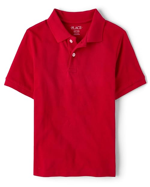 The Children's Place Boys Short Sleeve Pique Polo,Classic Red Single,XL (14)