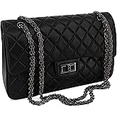 M-ioi-M Quilted Leather Crossbody Bags for Women,Soft Lambskin Adjustable Double Chain Strap Shoulder Bag,Designer Flap Purse | Quilted, Leather, Soft, Lambskin, Adjustable, Double Chain Strap