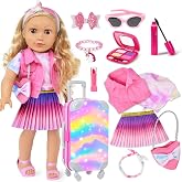 ZQDOLL 18'' Girl Doll Makeup Accessories Set and Clothes, Fit 18 inch Dolls | (Dolls and Shoes Not Included) Suitcase Clothes Bag Hairband Eyeshadow Mascara Brush Lipstick Bracelet Sunglasses Hair Clips