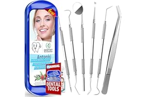 Antonki Dental Cleaning Tools, Dental Hygiene Kit, Teeth Cleaning Tools, Metal Dental Picks, Plaque Remover for Teeth, Stainless Steel Professional Tooth Tartar Scraper for Home Use - with Case