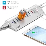 Sentey LS-6141 Aluminium 10 Ports - 7 port Usb Hub 3.0 and 3-charging Ports, Portable Hub for Mac or PC Desktop, Macbook Pro, Mac Mini or Any Notebook, Mini Hub with Free Transport Pouch Included.