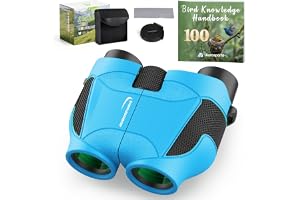 Aurosports 15x25 Compact Binoculars for Kids with Bird Guide Book, Blue | Lightweight Easy Focus with Carrying Case & Strap; Durable Fully Coated; Birdwatching Cruise Travel Gift for 8-12 Boys Girls