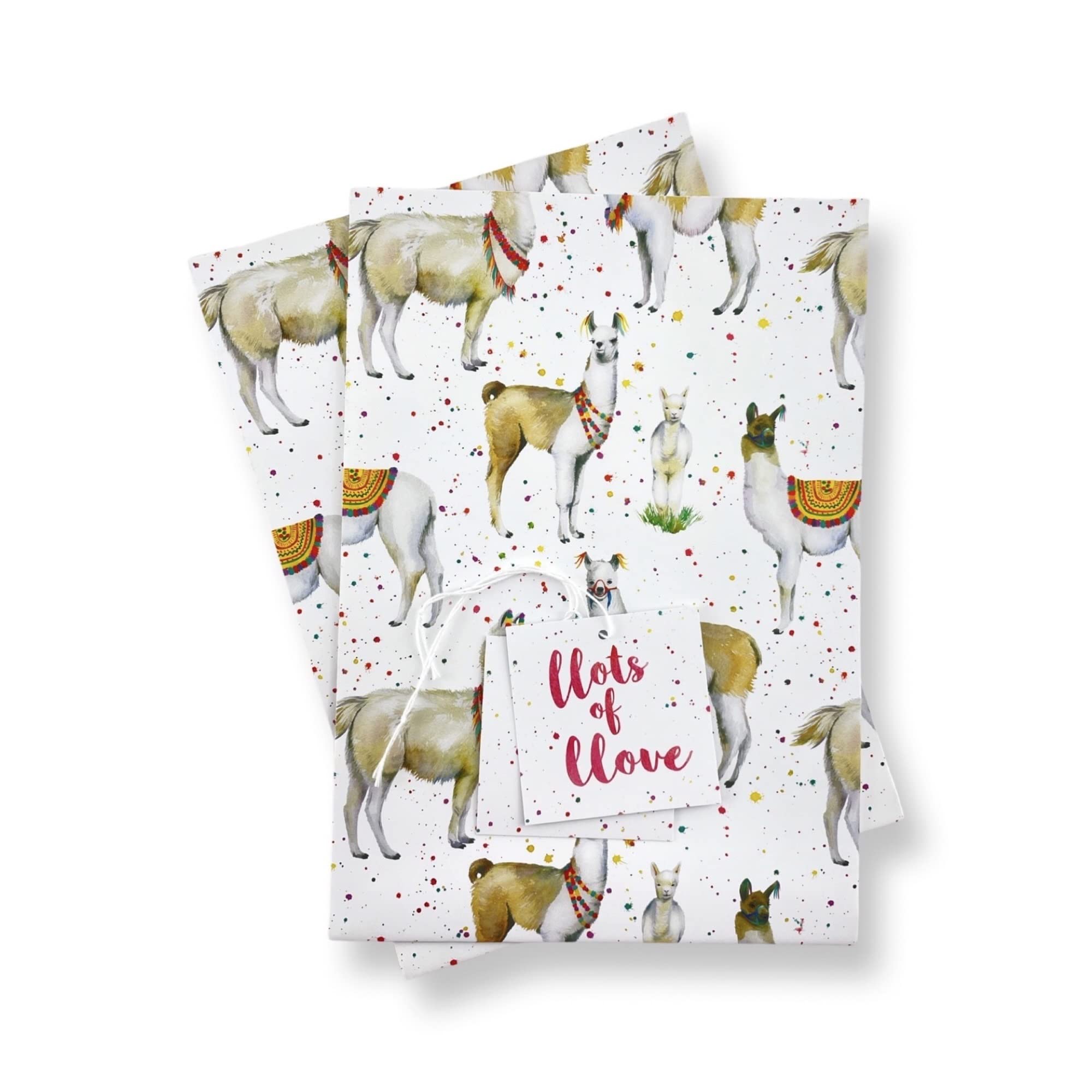 Llama Recyclable Gift Wrapping Paper - 2 sheets and 2 tags - fun birthday gift wrap for her - kids - children - teens