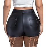 Zebaexf Black Leather Shorts High Waist Sexy Legging Shorts Womens Casual Faux Leather Shorts