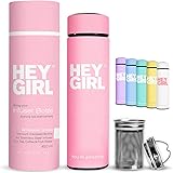 Hey Girl Tea Infuser Bottle - Insulated Stainless Steel Tea Thermos & Water Bottle - No-Slip Exterior - Leak-Proof Seal - 6 C