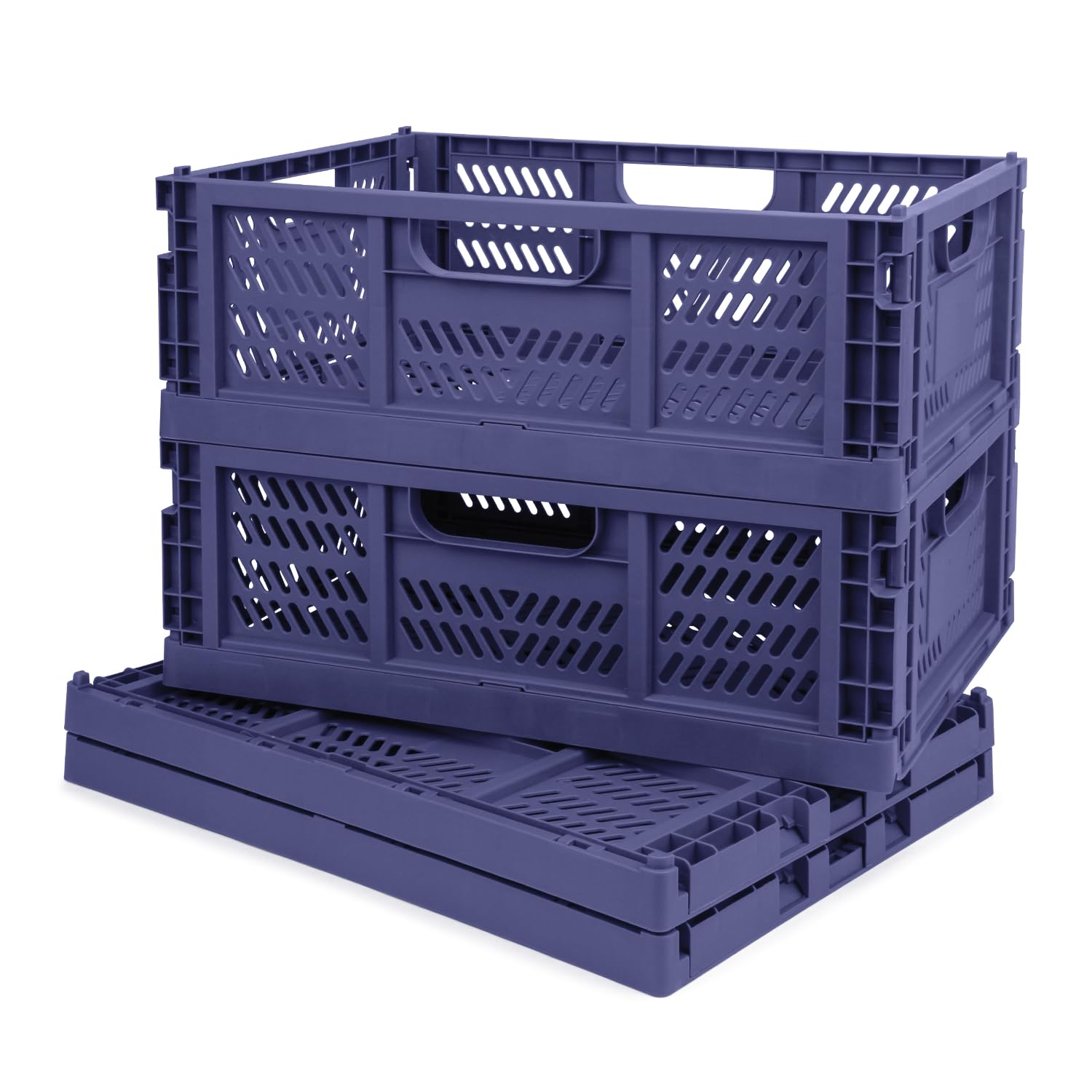 Photo 1 of Domiella 4-Pack Crates for Storage, 16x12x6 Stackable Crate Plastic, Folding Bins for Office Home Kitchen Bedroom Bathroom, Blue