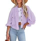 BZB Womens Waffle Knit Shacket Jackets Lightweight Cropped Shacket Long Sleeve Button Down Shirts