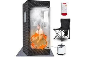 JOBYNA Portable Sauna Box for Home, Full Body Personal Steam Sauna with 1500W 3L Sauna Steamer, 9 Heating Levels & 5-99mins Auto Shut Off Sauna Tent, Includes Remote Control, Folding Chair, Absorbent Mat