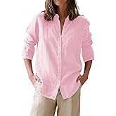 siliteelon Button Down Shirts for Women Oxford Shirt Cotton Dress Shirts Collared Long Sleeve Wrinkle Free Blouse Tops