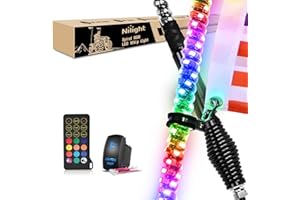 Nilight - TL-27 2PCS 4FT Spiral RGB Led Whip Light with Spring Base Chasing Light RF Remote Control Lighted Antenna Whips for Can am ATV UTV RZR Polaris Dune Buggy Offroad Truck