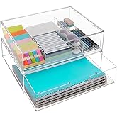 STORi STAX Plastic Stackable Organizer Drawers (Set of 2) Clear | 12.5" Wide | Set Includes One Open Drawer & One Divided Drawer | Organize Office Desk Accessories & Sort Paper | Made in USA
